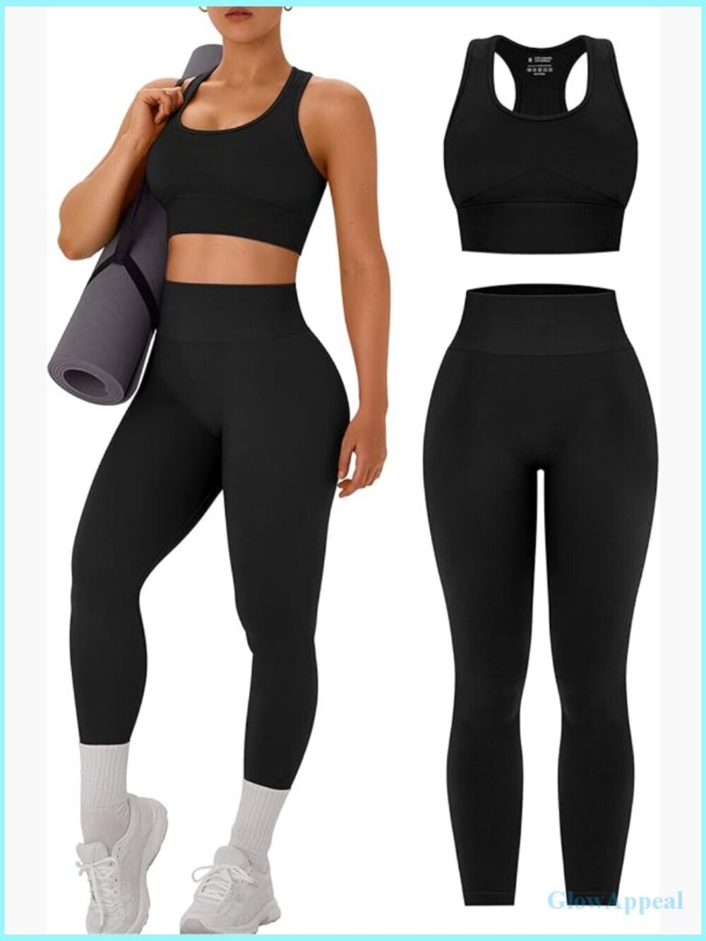 2 Piece Workout Set - High Waist Leggings & Padded Sports Bra